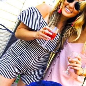 Aqua Blue and White Striped Romper